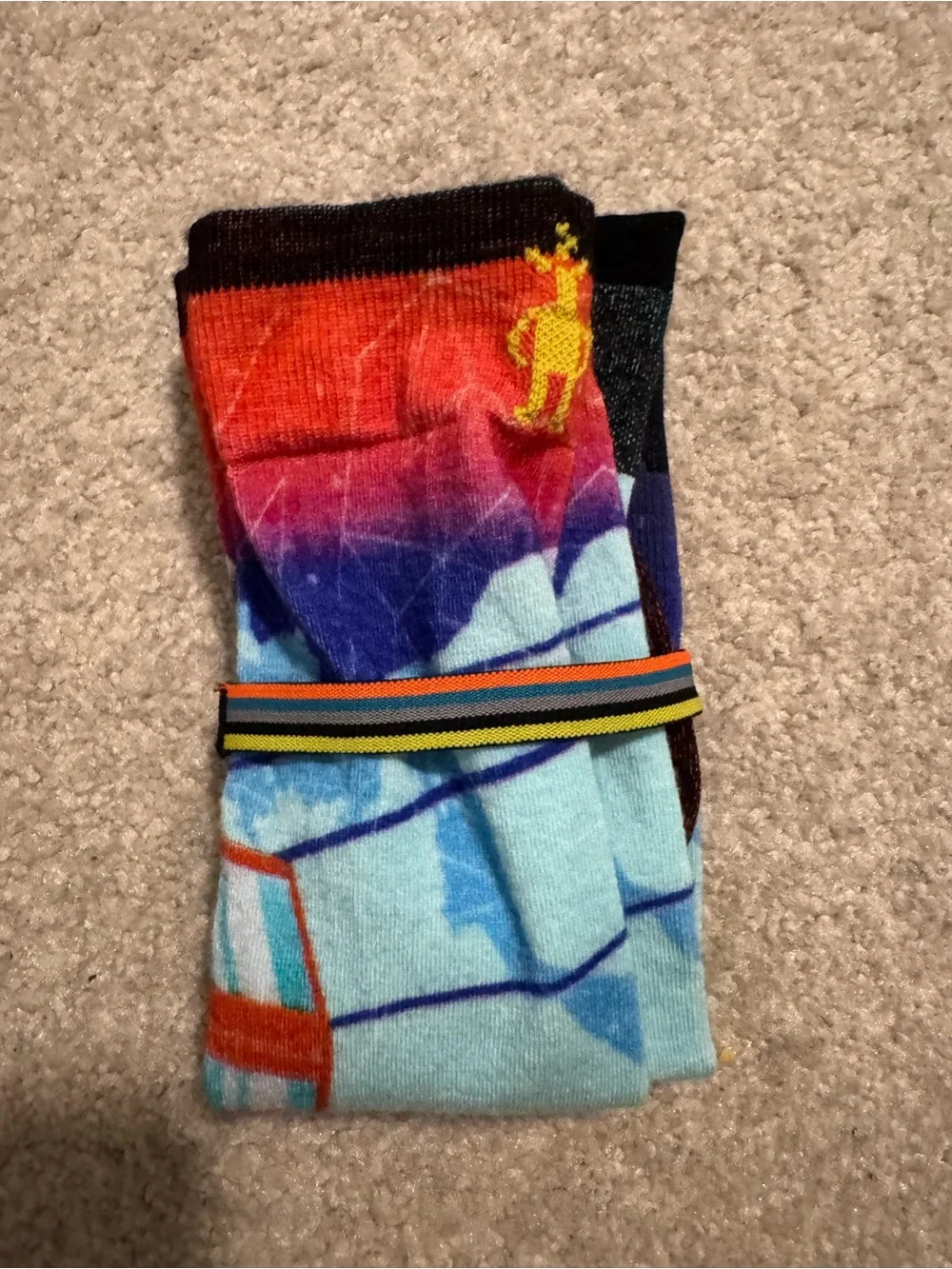 Smartwool Ski  Day Print Over The Calf Laguna Blue Capri Socks Zero Cushion NWOT